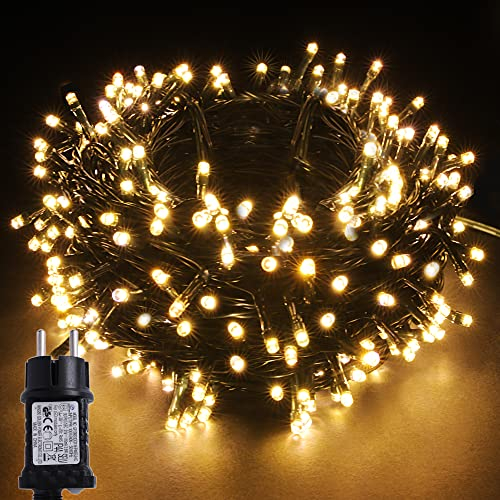 LED Lichterkette Kette Leuchte auf Dunkelgrün Kabel mit 12 Modi und Timer für Weihnachten Baum Garten Party Dekoratives Beleuchtung (300 LEDs, Warmweiß)