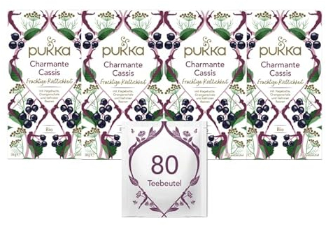 Pukka Tee, Bio-Kräutertee Charmante Cassis, 4er Pack, 80 Teebeutel
