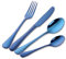 Buyer Star 4 Ensembles Couverts en Acier Inoxydable Bleu Couteaux et Fourchettes Cuillère à Dessert café