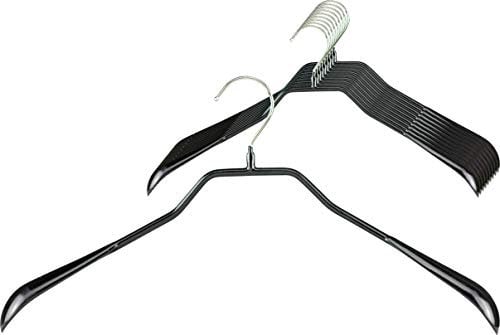 MAWA Kleiderbügel, Set mit 10 körpergeformten Metallkleiderbügeln, ideal für Mäntel, Jacken, Blazer und Anzüge, 360° drehbarer Haken, Antirutschbeschichtung, 46 cm, Schwarz