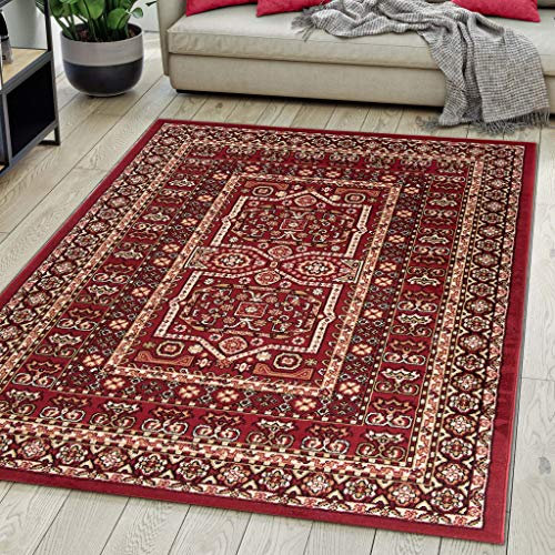 Carpeto Rugs Teppich Orientalisch Rot Klassisch Muster Kurzflor Öko-Tex Wohnzimmer 200 x 300 cm
