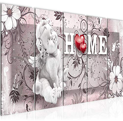 Runa Art Bild Engel Vintage Wandbilder auf Vlies Leinwand 5 Teilig Wanddekoration Wohnzimmer Schlafzimmer 030856b