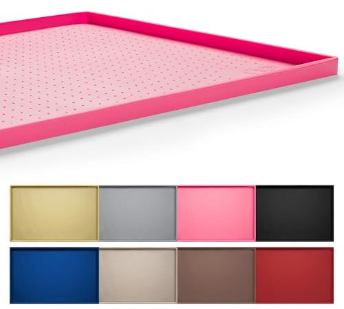 Hubulk Dog Feeding Mat,100% Waterproof Food Grade Silicone Pet Food and Water Bowl Placemat,Dishwasher, High Raised Edge to Prevent Spills,Nonslip Tray to Stop Messes on Floor (24x16x0.5, Pink)