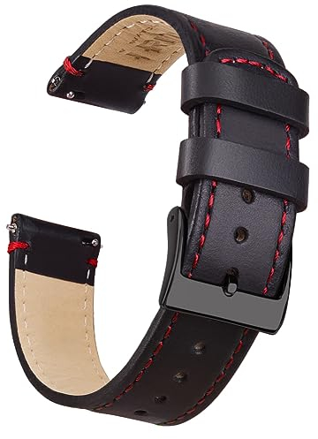 Ritche Leder-Uhrenarmband mit Schnellverschluss, 18 mm, 19 mm, 20 mm, 21 mm, 22 mm, 23 mm oder 24 mm, für Damen und Herren, weißer Elefant, Strumpffüller für Herren, Schwarz / Rot / Schwarz, 24MM,