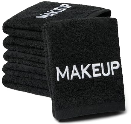 Ben Kaufman Lot de 6 serviettes de maquillage 100 % coton pour sécher le visage et enlever le maquillage – Serviettes de maquillage douces, réutilisables et lavables – Noir – 33 x 33 cm