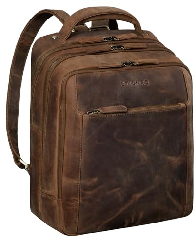 STILORD Kobe Business Rucksack Leder Groß und Breit ideal als Lehrer Rucksack Schulrucksack Backpack Laptoprucksack mit vielen Fächern aus Echtem Vintage Leder Farbe:schwarz