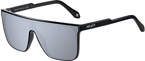 H HELMUT JUST Sonnenbrille Herren Damen Eckig Groß, Sonnenbrille Retro Grau Stylisch Leicht TR90 Rahmen Future Style Unisex