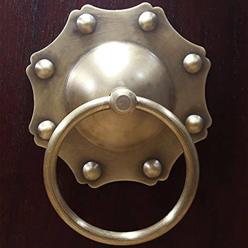 MMQGQ Antike Blühende Türklopfer, Bronze Holz Fronttürgriff, Retro Gartenhourt Wanddekoration Zubehör(Size:8cm Diameter)