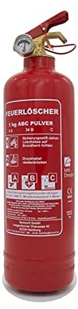 Feuerlöscher Auto 1KG ABC Premium Pulverlöscher, Autofeuerlöscher Wohnmobil Camping Motorrad mit Halterung und zuhause