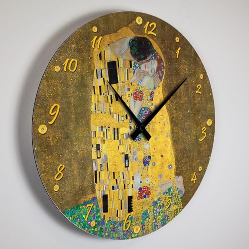 Giallobus - Orologio Linea Basic - Gustav Klimt - Il bacio - Legno Mdf - Basic 30x30 - Meccanismo silenzioso - Pronto da appendere - Orologi moderni