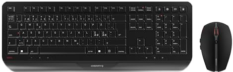 CHERRY GENTIX Desktop, Kabelloses Tastatur-Maus-Set, Pan-Nordisches Layout (QWERTY), 2,4 GHz Funk, Integrierte Handballenauflage, Symmetrische Maus, Schwarz
