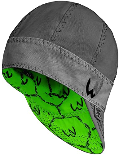 Welder Nation 8 Panel 10 oz Welding Premium Cap 100% Cotton Interior & Duck Canvas Exterior - Protective Durable Heavy-Duty, The B a M F (Grey, Green), 7.75