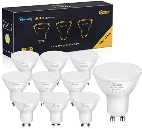 Blewandy GU10 LED Lampe, 5W LED Leuchtmittel GU10 6500K 450 Lumen, Kaltweiss LED Birne ersetzt 40W Halogenlampen, 120° Abstrahlwinkel Spotlight, AC 220-240V Nicht Dimmbar, 10er Pack