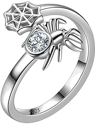 Aurora Tears Spinne und Web Einstellbare Ringe 925 Sterling Silber Insekten Tiere Offene Ringe Halloween Party für Frauen DR0127W