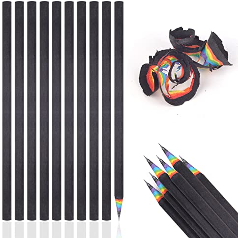 WangCang 10 Stück Regenbogen-Bleistifte Regenbogen-Recyclingpapier HB-Bleistifte zum Zeichnen, Schreiben, Skizzieren, Büro Schulbedarf (Schwarz)