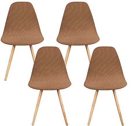 Schalenstuhl Bezug,Stuhlhussen 4er Set,Strech Jacquard Esszimmerstühle Stuhlbezug,Abnehmbare Waschbar Spannbezug,Universal Stuhlabdeckung für Wohnzimmer Hochzeit Büro Bankette Partys Deko(Kamel)
