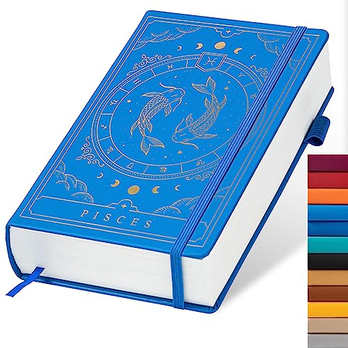TIEFOSSI Constellations Notizbuch, A5, gepunktet, Hardcover, 100 g/m², 400 Seiten, Schreibpapier, Bullet Organizer, Notizbuch für Damen, Herren, Jugendliche (Fische)