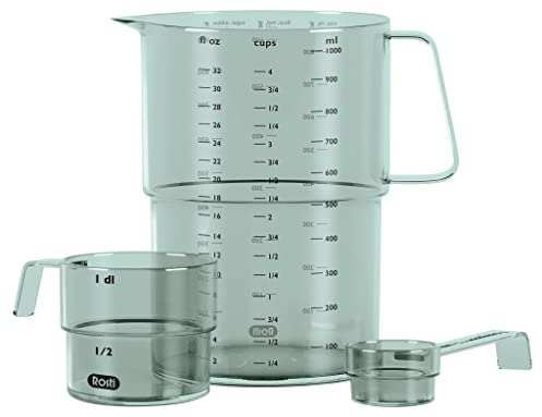 Rosti Mensura Messbecher-Set aus SAN-Kunststoff, 3er-Set, Messlöffel 15ml, Messbecher 100ml & Litermaß 1 liter, Nordic Green