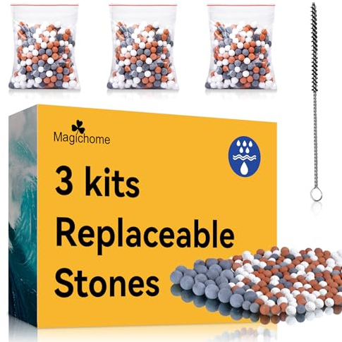 Magichome Mineralperlen Nachfüllset 3 Kits Filterstein für Duschkopf, Mineralsteine zu Entfernung Chlor und Reinigung Dusche Wasser