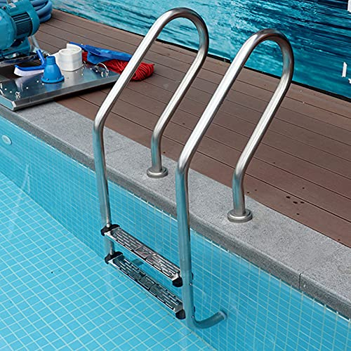 Lsoiup Edelstahl Poolleiter Poolleitern für oberirdische Pools mit 2 rutschfesten Trittstufen Abs Anti-Rutsch-Matte Heavy Duty Pool-Eingang Handläufe Eingebettete Installation