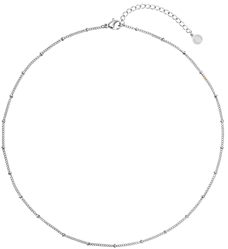 day.berlin Filigrane Damen Halskette Point in Silber, 40cm + 5cm variable Länge mit kleinen Kugeln, Premium 316L Edelstahl Kette, nickelfrei & wasserfest