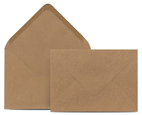 200 Briefumschläge DIN C6 Kraftpapier Braun - 11,4 x 16,2 cm - Kuverts mit 120 g/m² Nassklebung spitze Klappe - Umschläge ohne Fenster - Colours-4-you