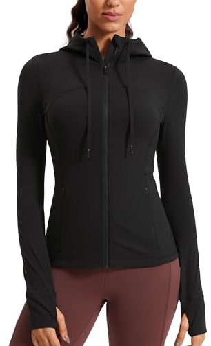 CRZ YOGA Butterluxe Vestes Longues à Capuche | Extrêmement Doux, Entraînement, Slim, Fermeture Éclair Intégrale, Poches Latérales Zippées, Passe-Pouce, pour Femme