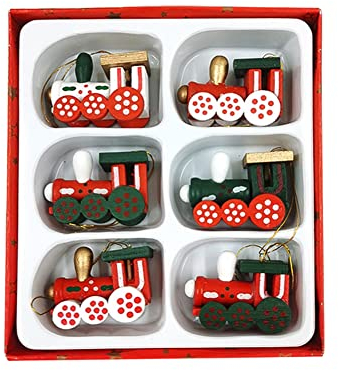ISAKEN Weihnachtsbaum Anhänger Holz Basteln Weihnachten Kinderspielzeug Lokomotive Rot Grün Christbaumschmuck Holzanhänger Miniatur Weihnachten für DIY Weihnachtsbaumschmuck Dekoration