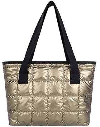 HIMS Gesteppte Gitter-Einkaufstasche für Damen, Winter, große Kapazität, Einfachheit, trendige, lässige Umhängetaschen, gepolsterte Daunen-Baumwollweiche Handtaschen, gesteppte Shopper-Tasche