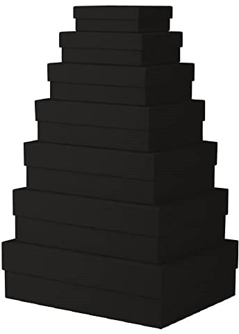 Rössler Papier 13411453700 - Boxline Geschenkbox mit Deckel, 7er Set Geschenkschachteln, Schwarz, Kartonagen rechteckig