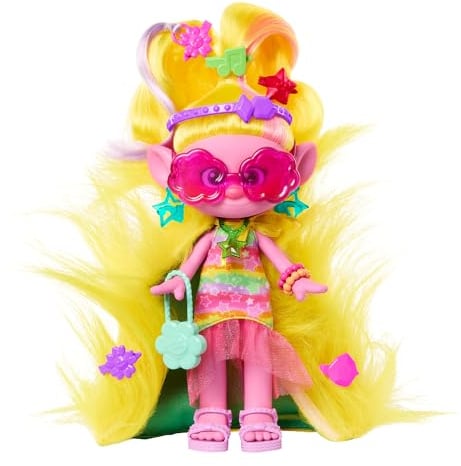 Mattel DREAMWORKS TROLLS Gemeinsam Stark – Hairsational Reveals Viva-Modepuppe, 15 Haar- und Modeaccessoires, pelzige Plüschhaare, juwelenförmiger Behälter, für Kinder ab 3 Jahren, HNF17