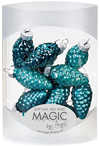 MAGIC 12 Zapfen 4,5 cm Glas Weihnachtsschmuck Weihnachtsdeko Christbaumkugeln Christbaumschmuck 45mm (Dark Emerald // Petrol)
