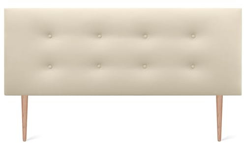 DHOME Tête de lit en Similicuir ou en Tissu AQUALINE Pro avec 2 rangées de Boutons et de Pieds Tête de lit de Luxe rembourrée (145x105cm avec Pieds (Lits 120/135/140), Similicuir Vanille)
