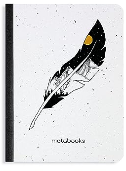 Matabooks, nachhaltige und vegane Notizbücher A6 aus Graspapier, Samenbuch, 102 blanko Seiten, Natur, Handmade, Made in Germany (Feather)