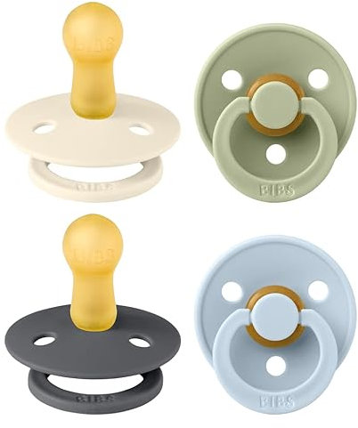 BIBS Colour Schnuller 4er-Pack, BPA-frei, Kirschform Nippel. Naturkautschuk/Latex, Hergestellt in Dänemark. 6-18 Monate (4er Pack), Iron Mix