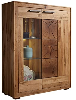 möbelando Highboard WZ-0315 aus Wildeiche in Natur geölt mit Einer Tür und 2 Einlegeböden. Abmessungen (BxHxT) 103x135x40 cm