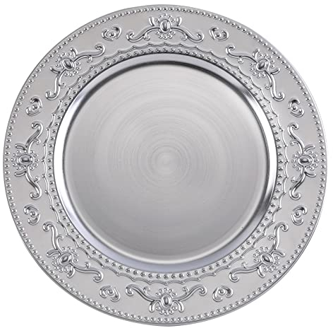 Brightalk 33 cm große Platzteller, 6 Stück Speiseteller-Aufladegeräte, rund, kompatibel mit Keramik-/Porzellan-Geschirr, Silber