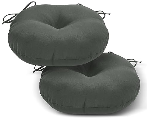 LOVTEX Bistrostuhlkissen, rund, für den Außenbereich, 38,1 cm, wasserdicht, rund, Outdoor-Kissen mit Bändern, dunkelgrau, Outdoor-Stuhlkissen für Terrassenmöbel, 2 Stück