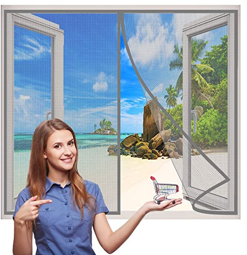 Anti Mücken Vorhang, 100x70 cm Insektenschutz BalkonFenster, Magnet Fliegen Gitter Fenster für BalkonFenster, TerrassenFenster, KellerFenster und Wohnzimmer- Grau H