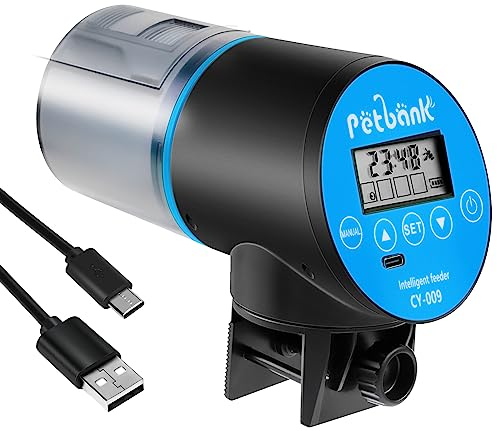 Petbank Futterautomat Aquarium, Fischfutterautomat Automatischer Fischfutterspender mit USB-Ladekabel, Fisch Futterautomaten für Aquarium Fischtank Blau