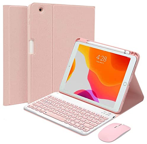 QYiiD Clavier Coque et Souris pour iPad Mini 5e Génération, Étui iPad Mini 4, Français AZERTY Clavier Bluetooth Détachable Magnétique avec Fente pour Stylo pour iPad Mini 3/2/1, Rose