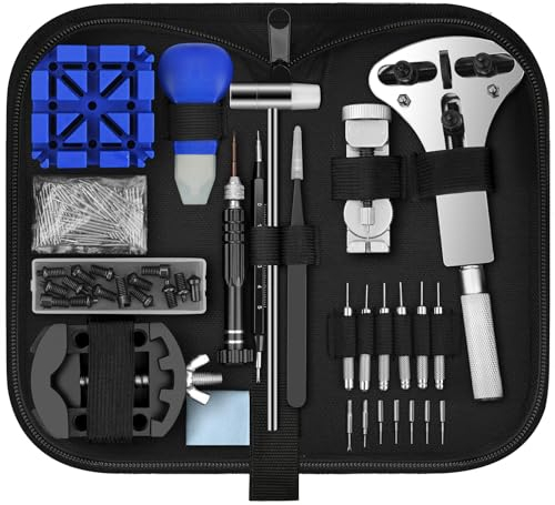 FACIACC 190-tlg Uhrenwerkzeug Set, Professionelles Uhrmacherwerkzeug Set Zum Abnehmen von Armbändern, Einstellen von Gurten, Wechseln von Batterien, Aufbrechen von Koffern, mit Tragetasche.