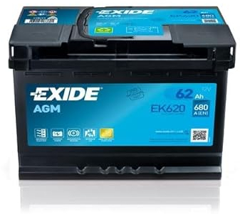 BATTERIE VOITURE EXIDE EK620 AGM - 12V 62Ah 680A, Noir