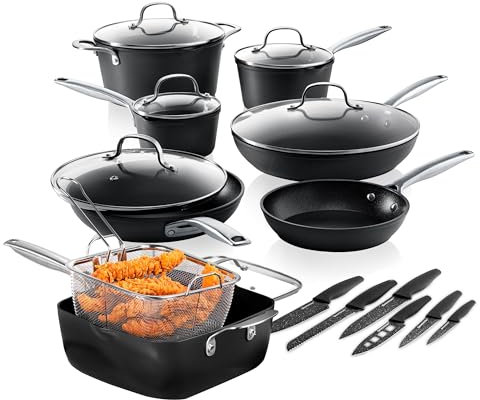 GRANITESTONE Juego de 20 utensilios de cocina de inducción anodizados duros, juego de ollas y sartenes antiadherentes, juegos de utensilios de cocina anodizados, juego de utensilios de cocina