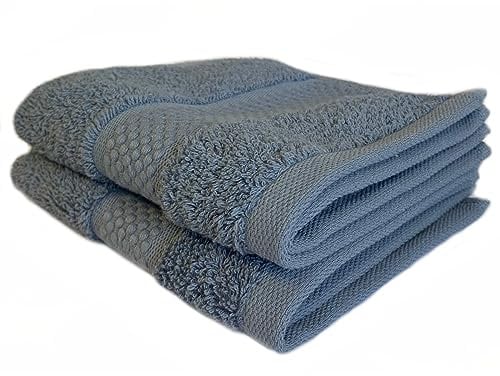 Sue Rossi Face Cloths Pack of 2 or 6, Organic Turkish Combed Cotton, 30cm x 30cm Wash Cloth Fingertip Flannel, Soft & Absorbent, 600gsm Thick Bathroom Towels Set (Pacific Blue, 2)