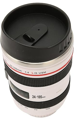 Camera Lens Coffee Mug Stainless Steel Camera Lens Coffee Mug Photographer Camera Mug Travel Coffee Cup with Lid for Men Women Stainless Steel Inner Liner (White)
