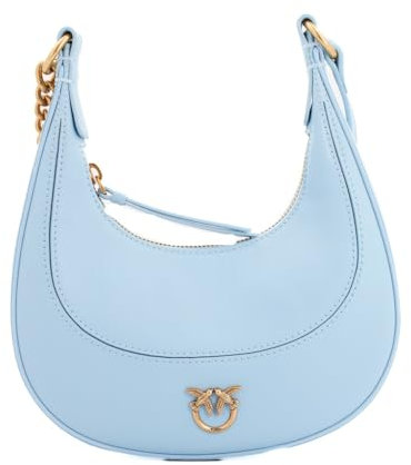 Pinko BRIOCHE Hobo Mini Vitello Morbido, Borsa Donna, F1NQ_Cool Blue-Antique Gold