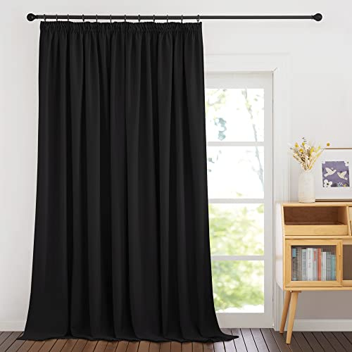 PONY DANCE Schlafzimmer Gardinen für Große Fenster Lichtundurchlässige Vorhänge mit Kräuselband 1er Set H 220 x B 300 cm Thermovorhang Hitzeschutz Schienensystem Gardinen Schwarz