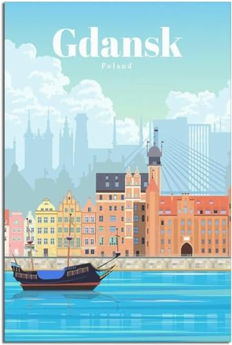 Dekorative Gemälde Polen Danzig Vintage Reiseposter Leinwand Wandgemälde Home Decor Kunst Wandmalerei Ungerahmt 30x45cm