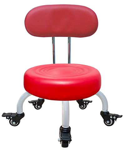 Samnuerly Rollhocker, niedriger Rollstuhl, Hocker mit Bremsrad, Ottomane, Fußhocker, Rollsitz, Kurze rollende Fußhocker mit universellen Lenkrollen, kleine kleine Hocker aus Leder, Schwarz1 (Rot, Sm